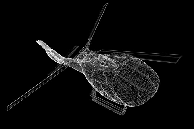 helicopter, 3d model, body structure , wire model