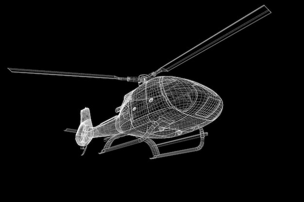 Helicopter, 3D model, body structure , wire model