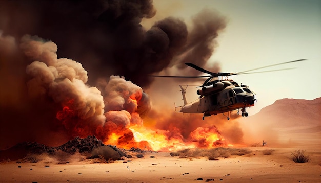 헬리콥터가 사막에서 하강 Generative AI