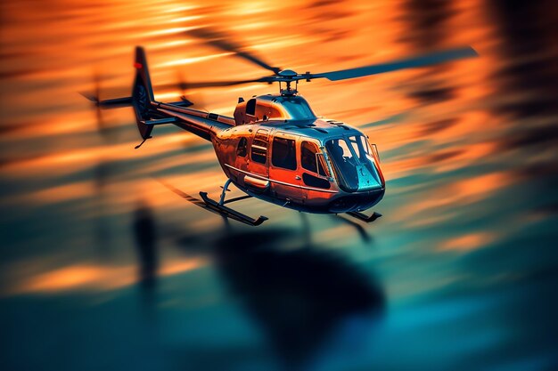 Photo a helicopter flying over water