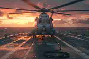 Photo a helicopter is on the deck of a ship with the number 1 on it