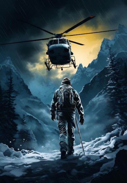 Helicopter in the mountains