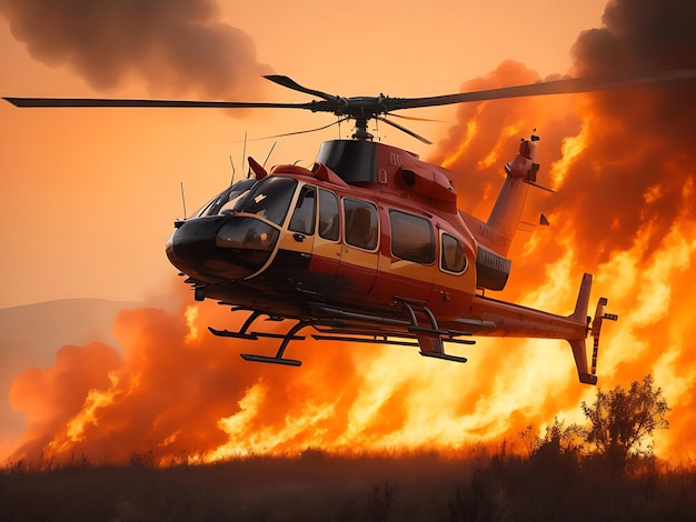 Photo a helicopter passing through flames