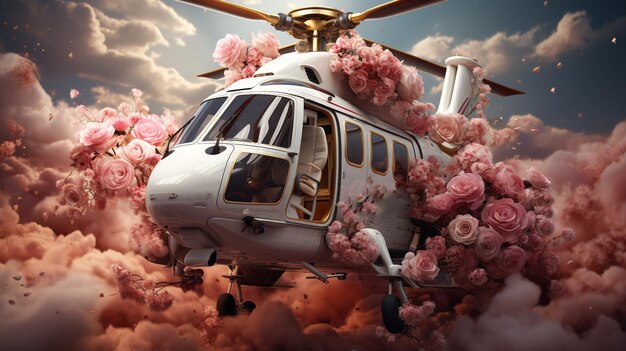 Photo helicopter sprinkle rose in sky