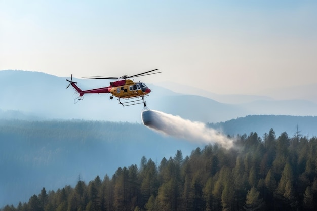 Helicopter squirting water into the forest Generative ai