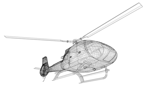 Helikopter, 3D-model, carrosseriestructuur, draadmodel