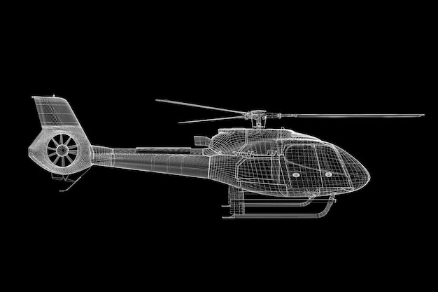 Helikopter, 3D-model, carrosseriestructuur, draadmodel