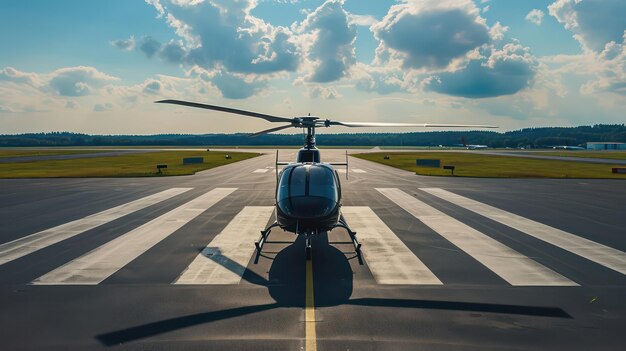 helikopter geparkeerd op de landingsbaan van de luchthaven overdag