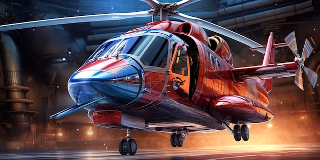 Helikopter in de vorm van Marvel Falcon stijgt tegen een heldere achtergrond AI generatieve