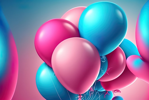 Helium balloons that are pink and blue