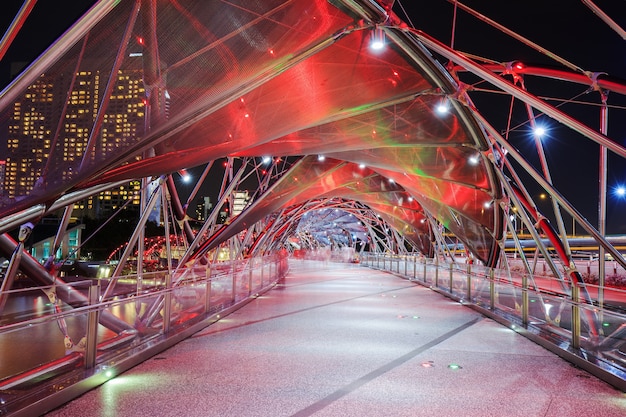 The Helix bridge at night in Singapore city