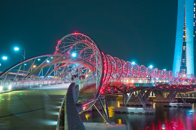 Helix bridge at night in Singapore