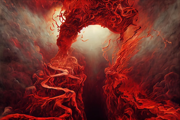 Foto la metafora dell'inferno dell'inferno le anime che entrano all'inferno incantano il movimento fluido con il fuoco e il fumo dell'inferno