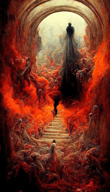 The hell inferno metaphor souls entering to hell in mesmerize fluid motion with hell fire and smoke