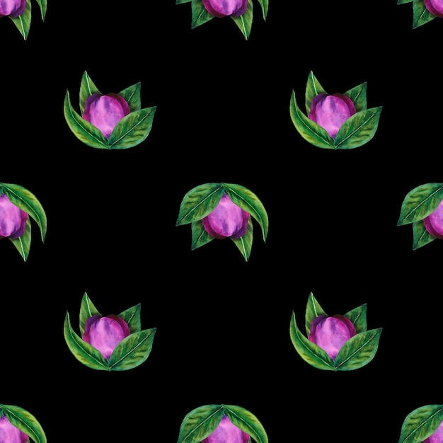 Hellebore black Seamless pattern of watercolor elements on a dark background Hand drawn flowers buds and leaves Watercolor botanical work for cards invitations textiles and paper products