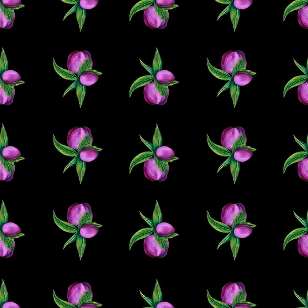 Hellebore black Seamless pattern of watercolor elements on a dark background Hand drawn flowers buds and leaves Watercolor botanical work for cards invitations textiles and paper products