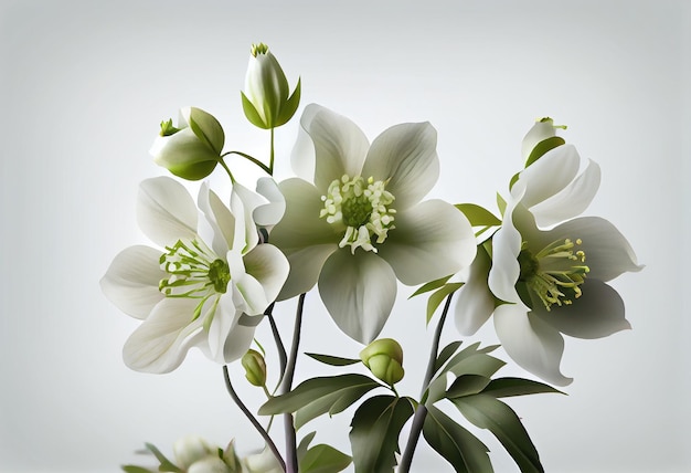 hellebore bloem bloemvlak ligt op witte achtergrond