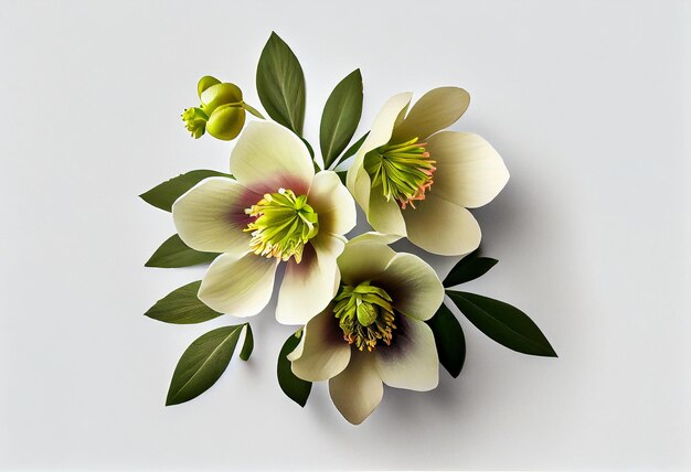 Photo hellebore flower floral flat lay on white background