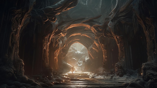 Hellish catacombs of the fallen spirits digital art illustration Generative AI