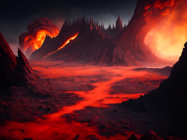 Hellish Landscape Background Generative Ai