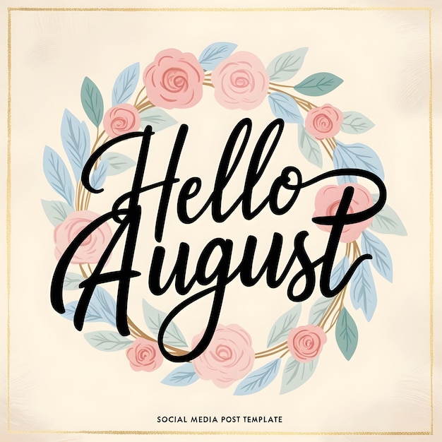 Hello August social media post template