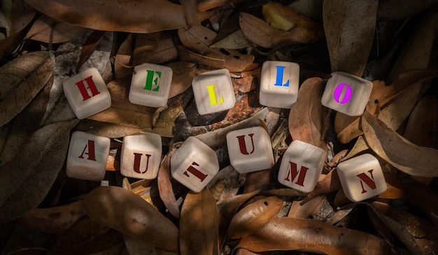 Foto ciao lettera d'autunno in blocchi di legno