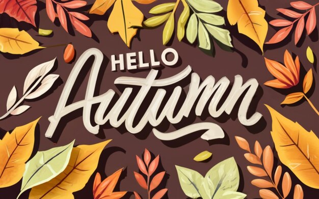 hello autumn lettering with photo