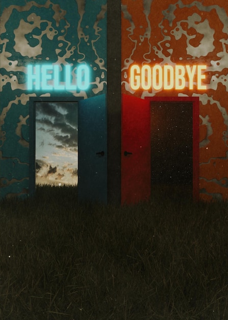 Hello goodbye 3d image rendered