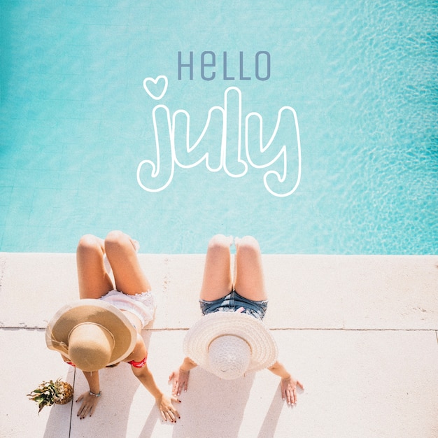 Photo hello july message with summertime activity