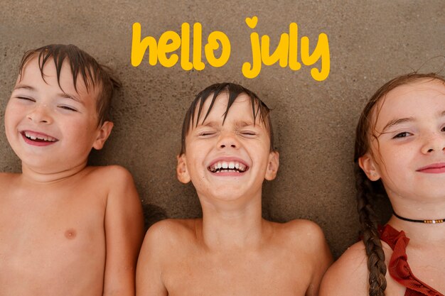 Photo hello july message with summertime activity