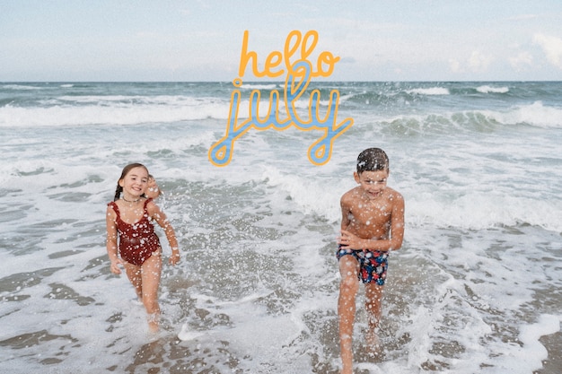 Photo hello july message with summertime activity