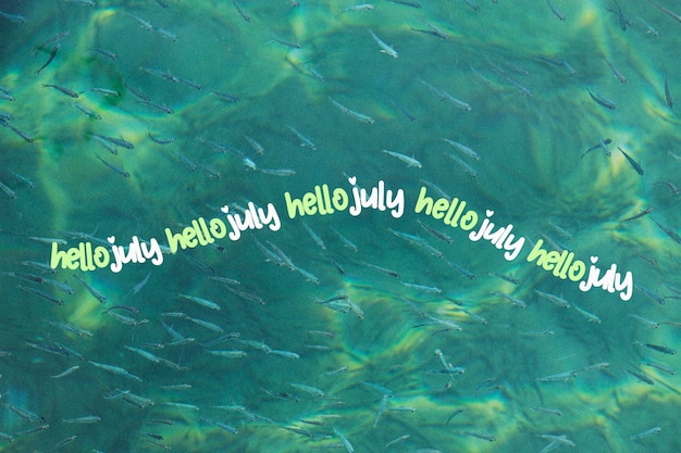 Photo hello july message with summertime activity