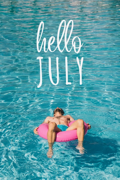 Photo hello july message with summertime activity