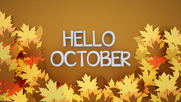 Hello october card 3d composition