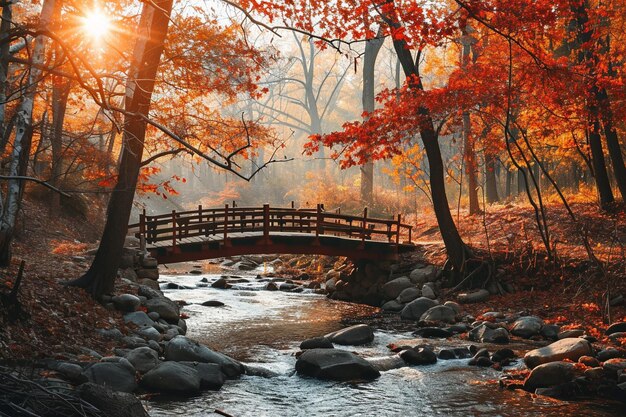 Hello october landscape with river and bridge