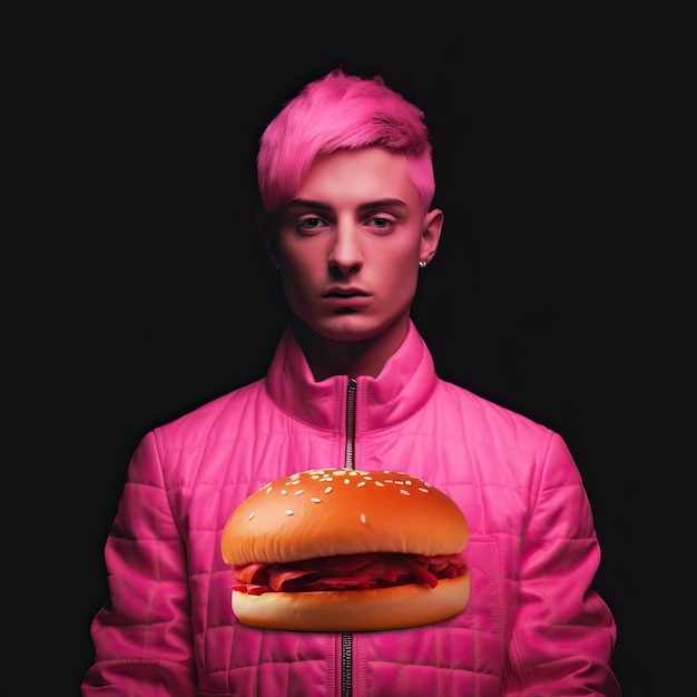 Foto ciao per favore fammi un hamburger rosa se valentino l'ha fatto 4k sfondo bianco sfondo bianco hd pho