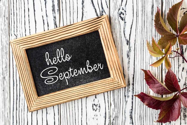 Hello September lettering card. 