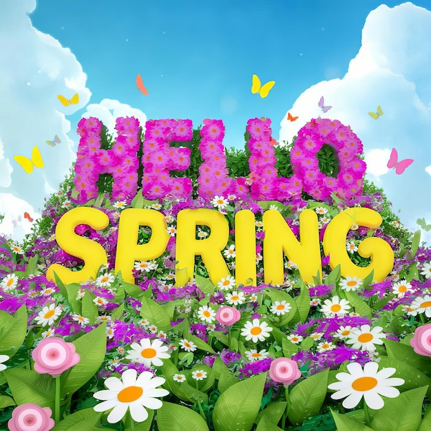 Hello Spring Greeting Poster Banner Conceptual Design