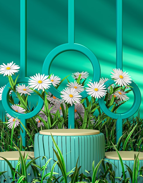 Hello spring luxury podium stage display for product presentation 3d rendering background