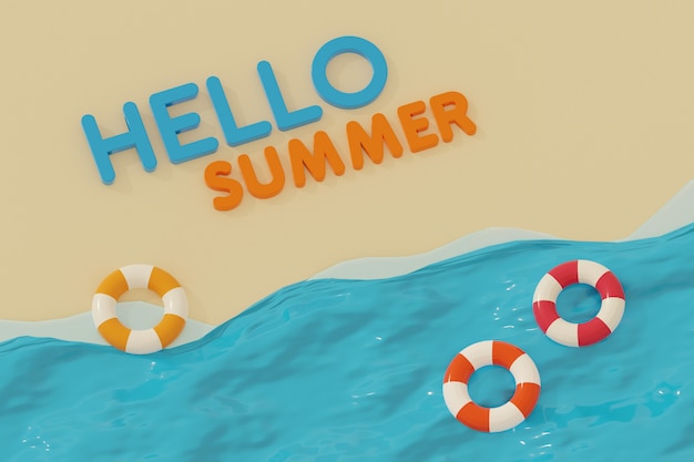 Hello summer 3d illustration on the beach