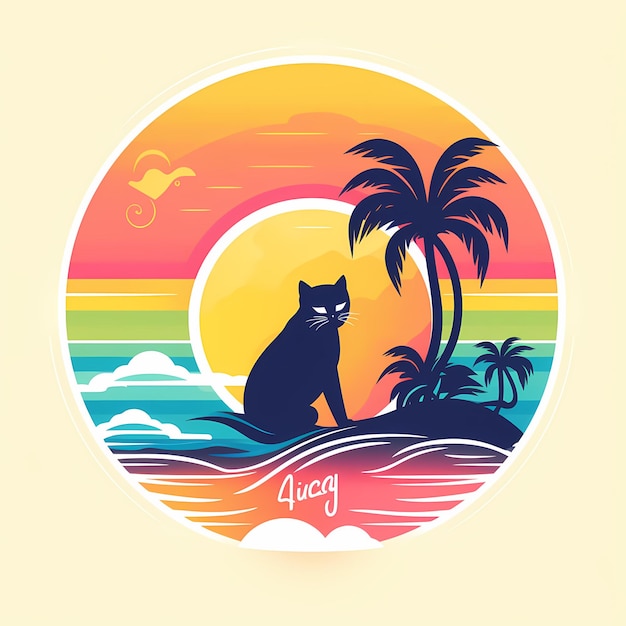Hello summer concept cat beach generative ai