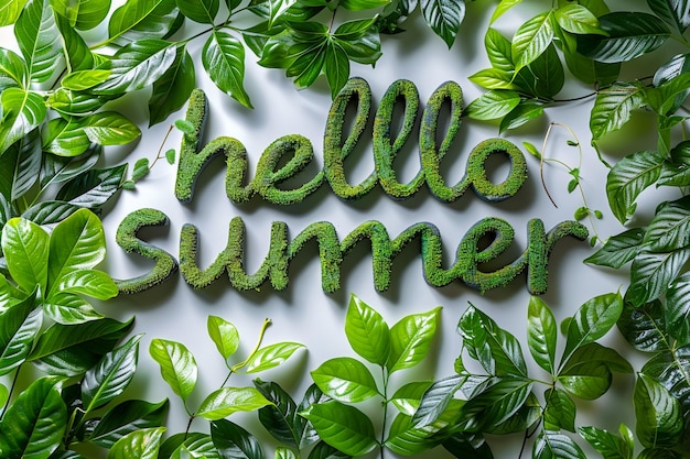 Hello Summer concept design abstract illustration with jungle exotic leaves colorful design summer background and banner