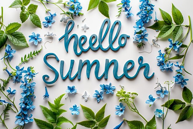 Hello Summer concept design abstract illustration with jungle exotic leaves colorful design summer background and banner