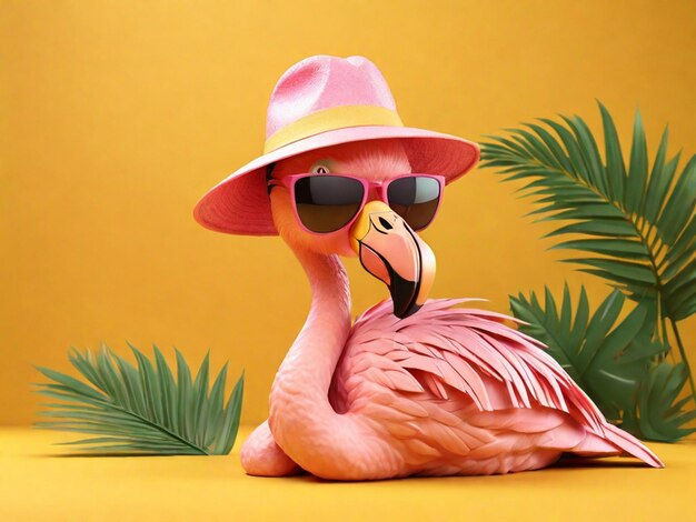 Hello summer poster or banner template with pink Flamingo