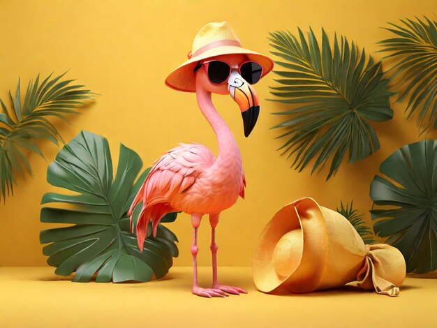 Hello summer poster or banner template with pink Flamingo