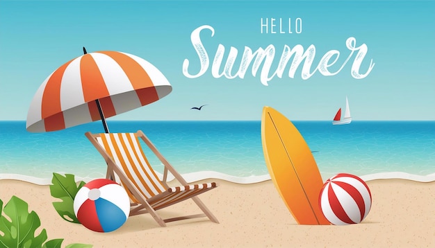 Photo hello summer poster design summer background layout banners design