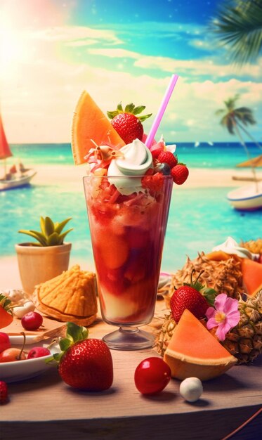 Hello Summer poster with summer food