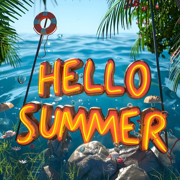 Photo hello summer text summer letters for design happy summer discount sale post summer background