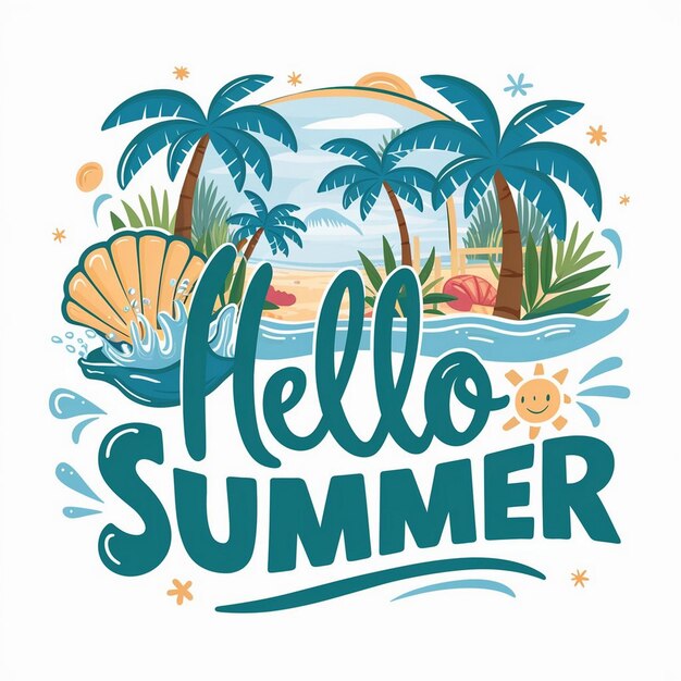 Photo hello summer tropical vibes tshirt design