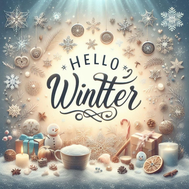 Photo hello winter soft glow of winter snowflakes a serene winter landscape ai generated